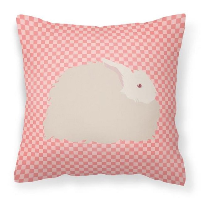 Carolines Treasures BB7959PW1414 Fluffy Angora Rabbit Pink Check Fabric Decorative Pillow, 14 x 14 in.
