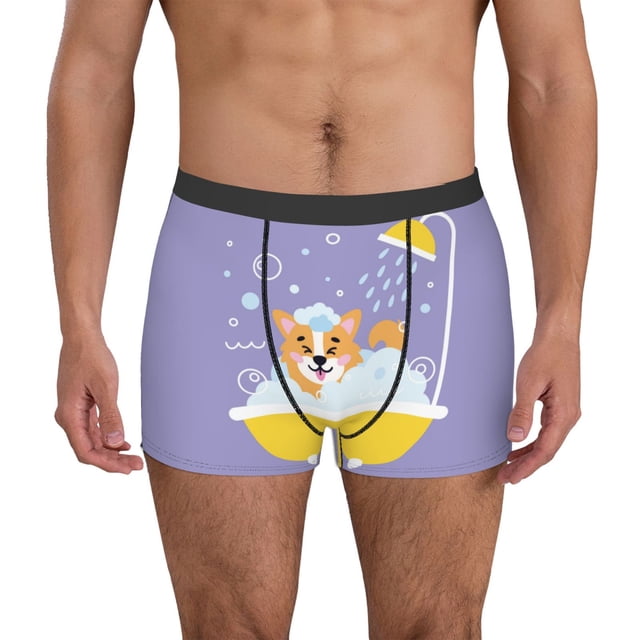 Fotbe Corgi Washing in Bathtub Calzoncillos Tipo Boxer con Bolsa de Soporte Total para Hombre, X-Temp Fresco, Transpirable y de Secado Rápido-XX-Large