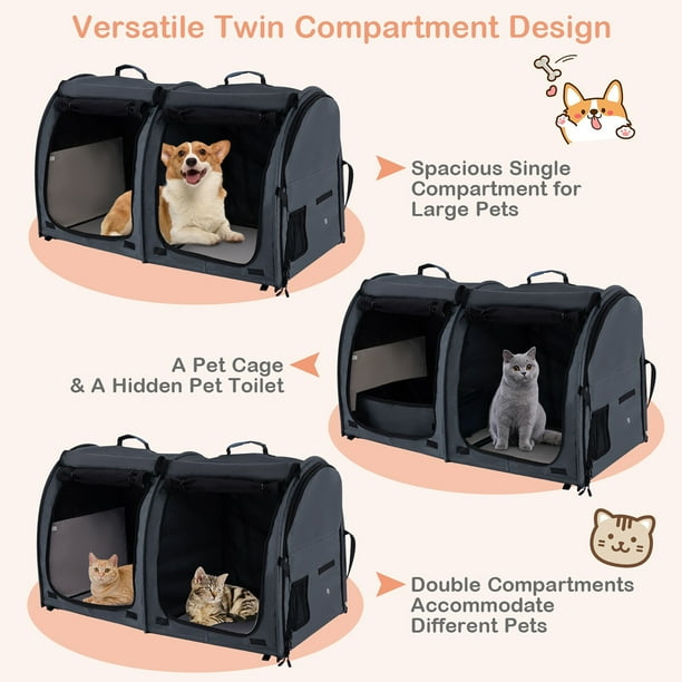 Gymax Double Compartment Pet Carrier Portable 3 in 1 Pet Kennel w Carry Bag for Cats Walmart Business Supplies