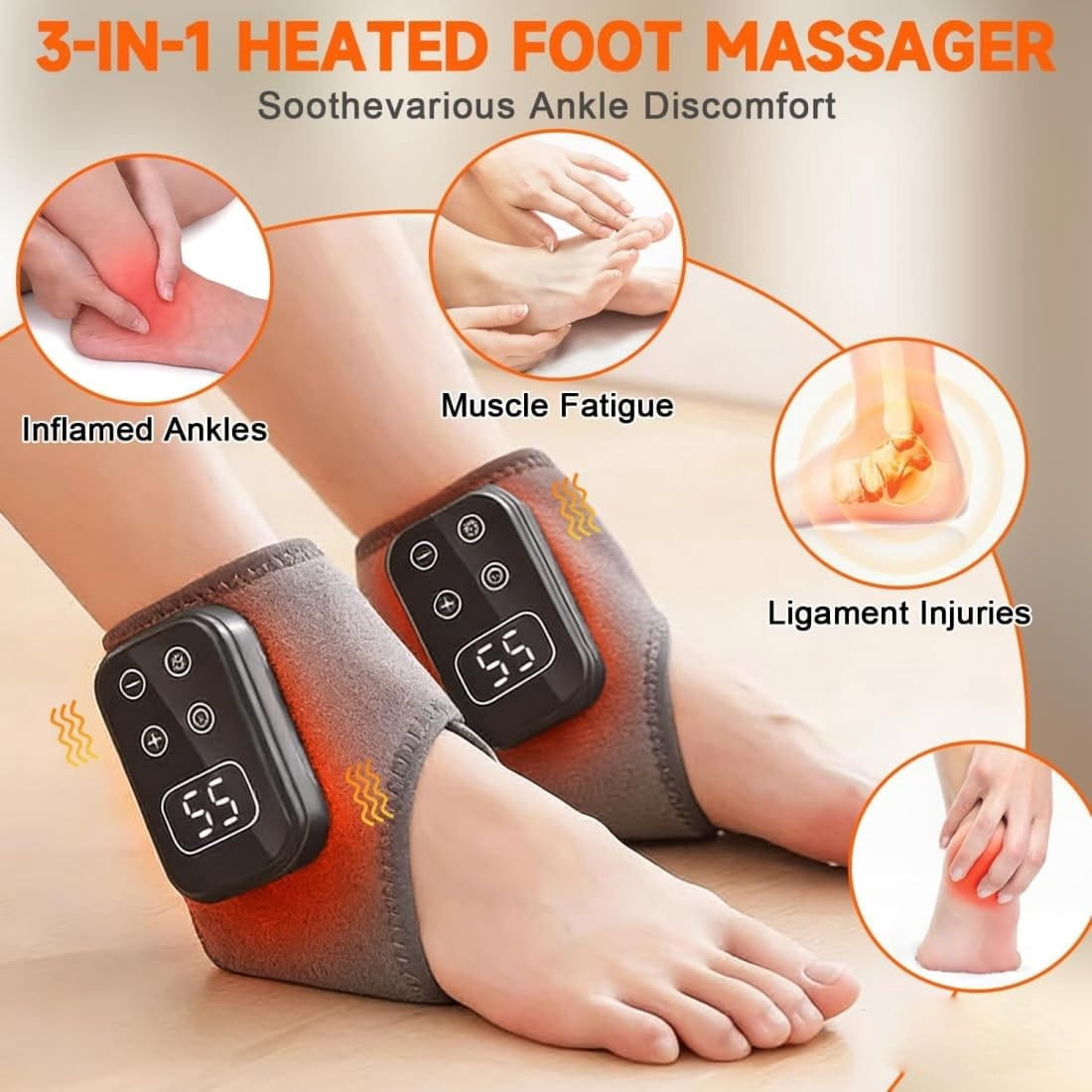 Foot Advanced Renew Triple Method Massager,Cordless Foot Massager with Heat and Vibration,Portable for Home Travel Use