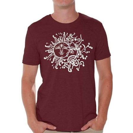 Indian Pattern Awkward Styles Sun and Moon T Shirt for Men Patterned Shirts for Men Men's Fashion Collection Tracery Tshirt for Dad Indian Pattern T-Shirt for Men Gifts for Husband Sun and Moon Shirts Sun T-Shirt ()