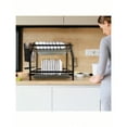 thumbnail image 4 of 2 Tier Dish Drying Rack Over Sink Steel Kitchen Holder Drain Board Set Metal, 4 of 7