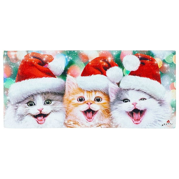 Evergreen Santa Trio Kittens Sassafras Indoor Outdoor Switch Doormat 1'10"x10" Multicolored
