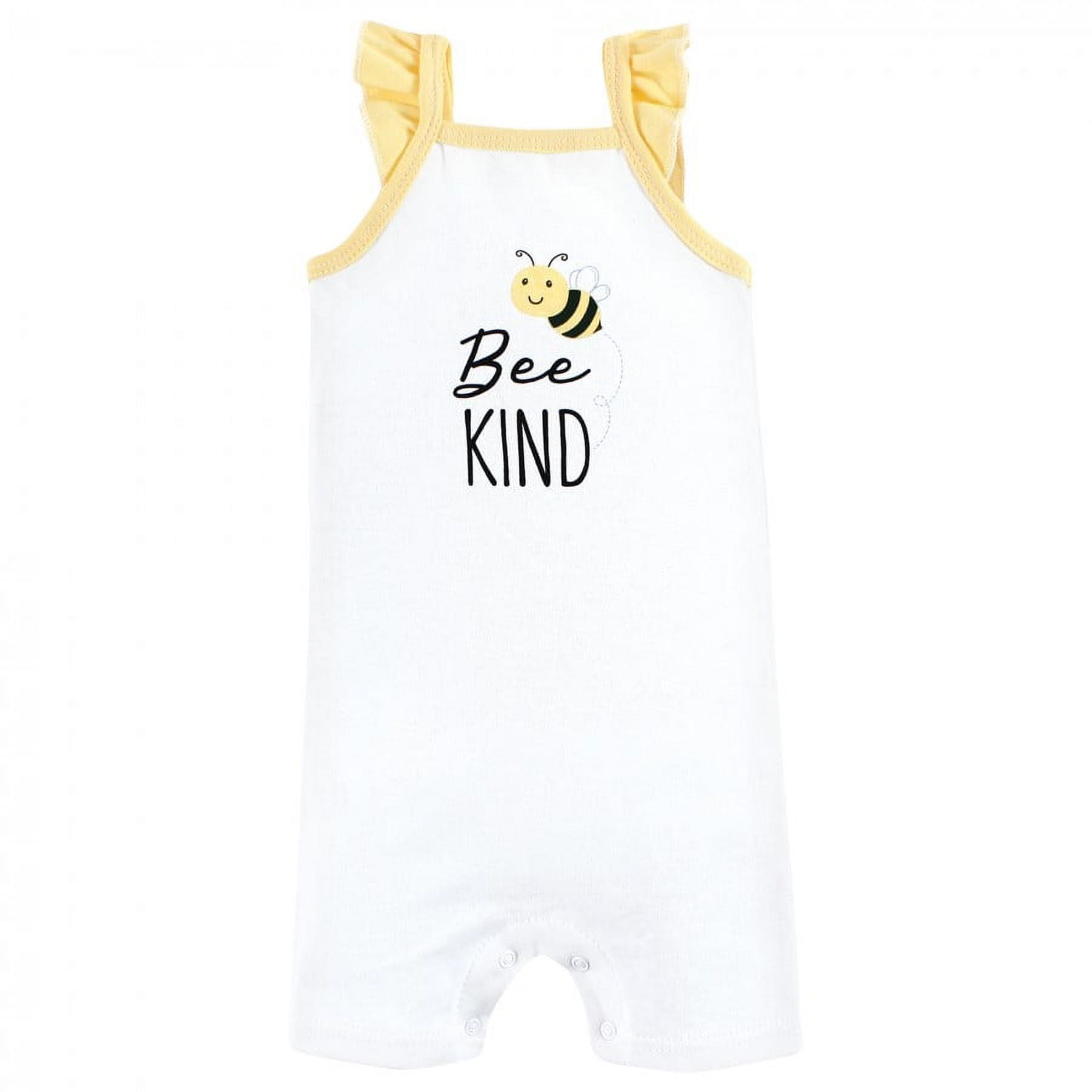 Hudson Baby Infant Girl Cotton Rompers, Bee Kind, 6-9 Months