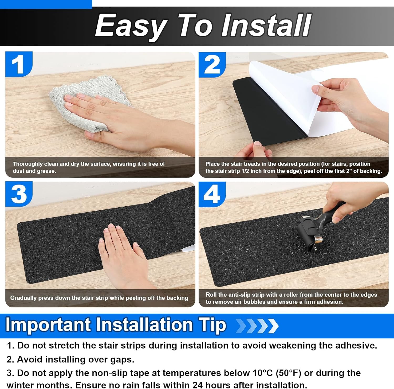 Outdoor Stair Treads Non-Slip Step Strips for Wooden Steps 5 Pack 6” x 30” Anti Slip Grip Tape Precut for Outside Stairs, Non Skid Stair Tread Mats Weather Resistant for Outdoors, Black