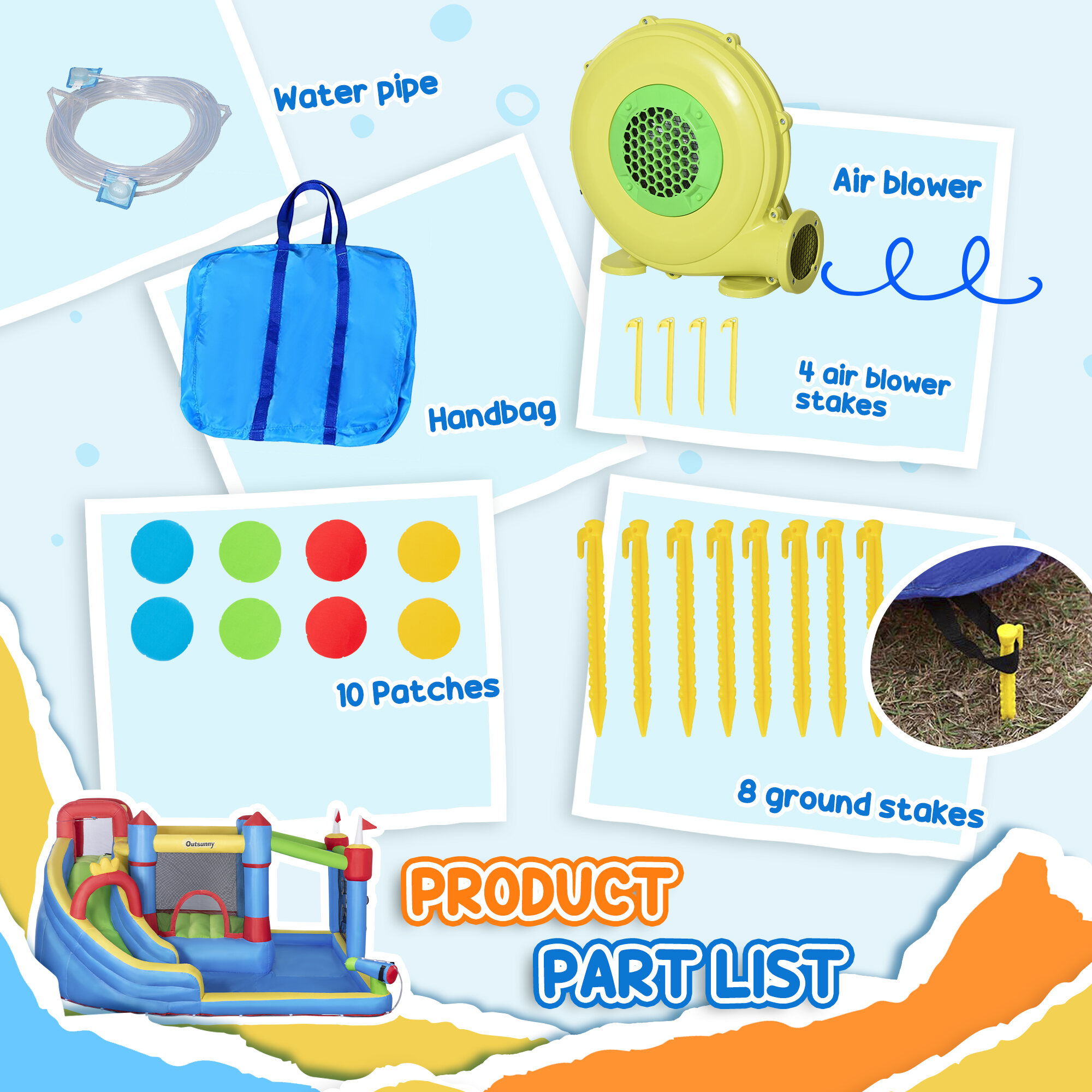Kids Outdoor Toys, 6-in-1 Inflatable Bounce House with Slide, Climbing Wall, Water Cannon, and More, Inflatable Water Slide for Kids with 2 Min. Inflation with Inflator, Outdoor Play Equipment