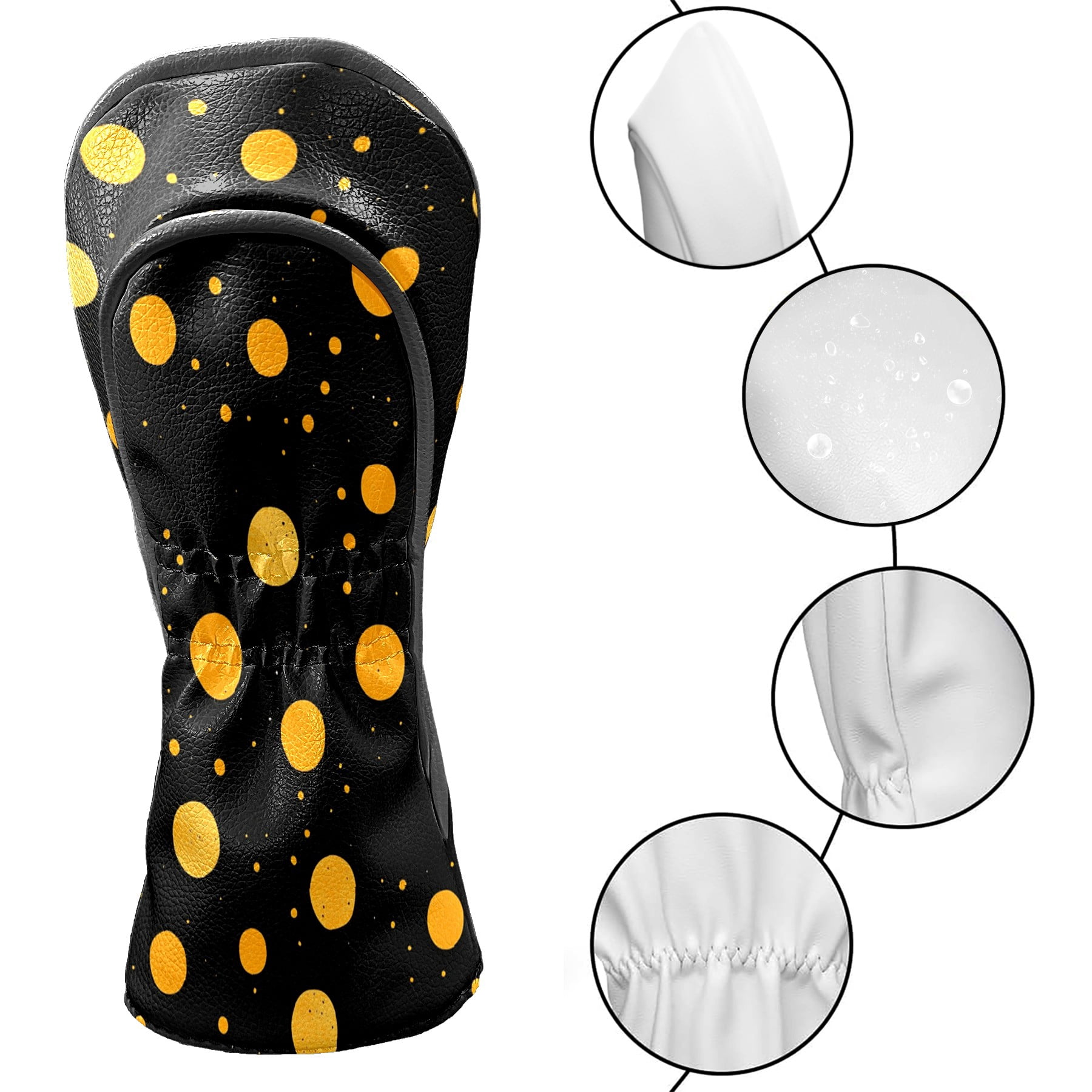 Golf Club Covers PU Leather Waterproof Head Covers for Fairway Woods Hybrids Yellow Polka Dots