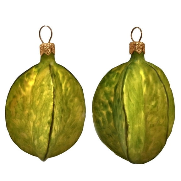 Carambola Star Fruit Polish Blown Glass Christmas Ornament Set of 2 Decorations
