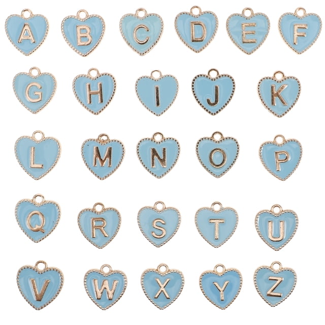 26 dijes de letras del alfabeto de doble cara para hacer joyas, pulseras, collares, pendientes, colgantes de esmalte con inicial, letras mayúsculas de la A a la Z, color azul