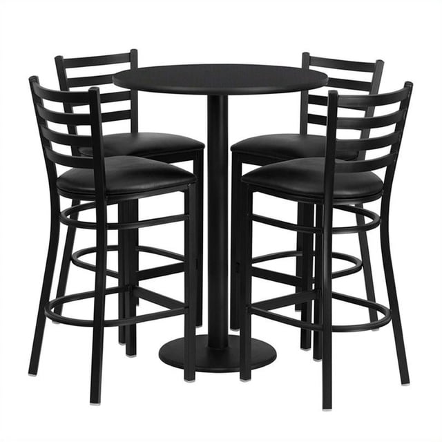 Bowery Hill Ensemble de Table Ronde en Stratifié 5 Pcs Noir