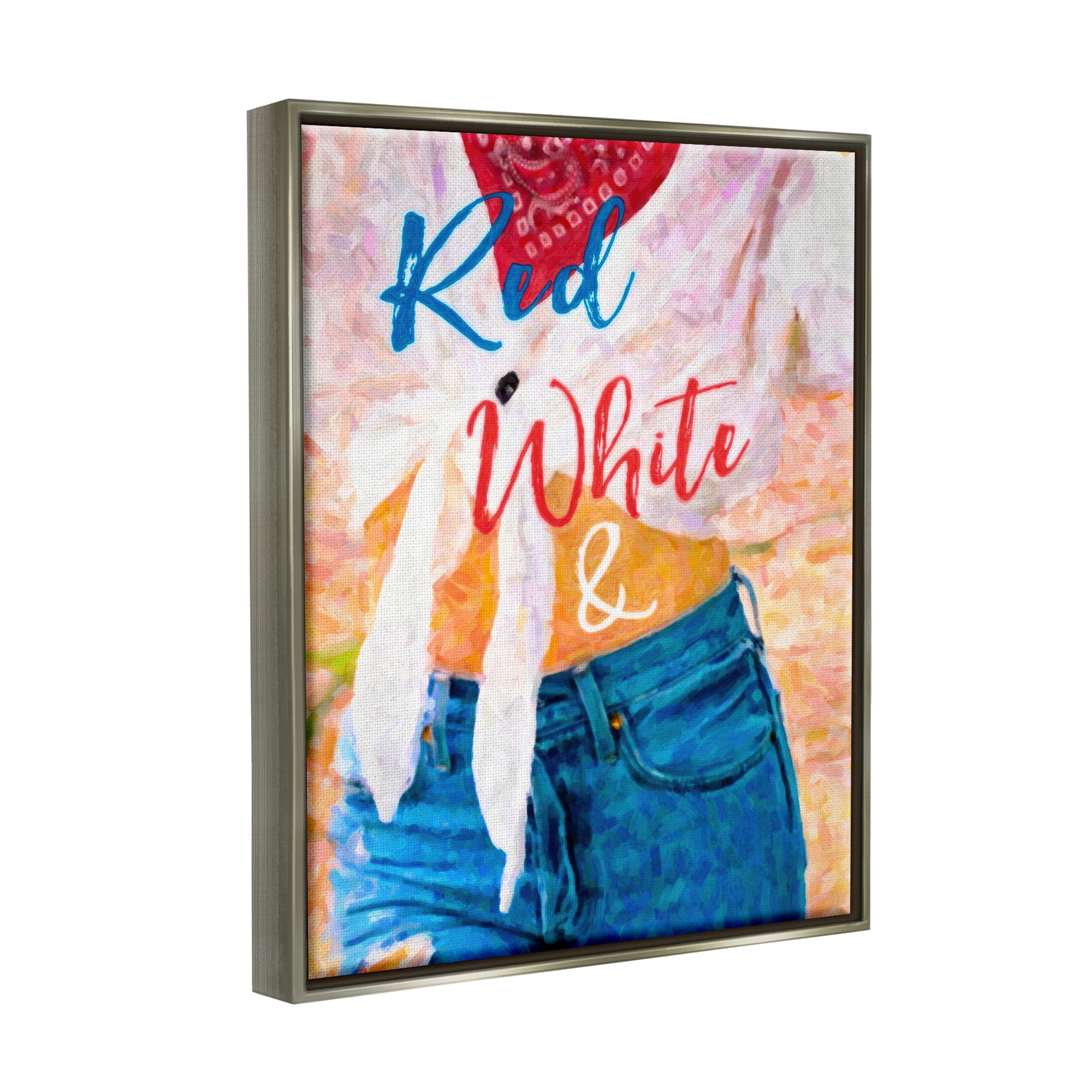 Stupell Industries Red White & Blue Patriotic American Celebration Graphic Art Luster Gray Floating Framed Canvas Print Wall Art, Design by Graffitee Studios