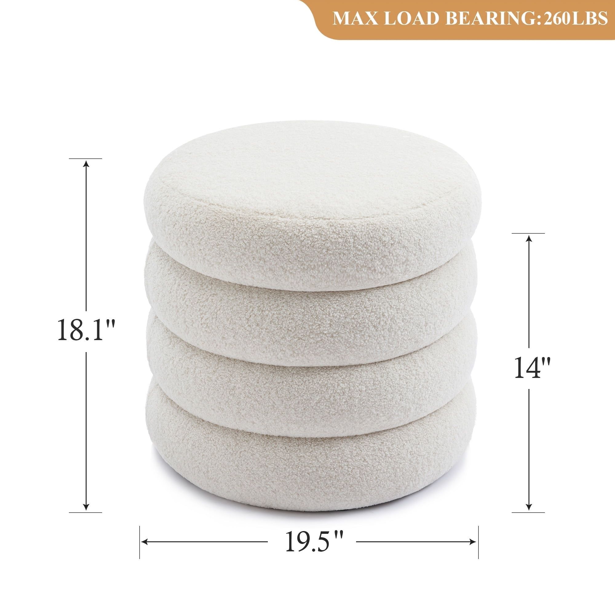 Zesthouse 19.5" Wide Round Boucle Storage Ottoman, Tufted Sherpa Ottoman Footstool for Living Room Bedroom, White