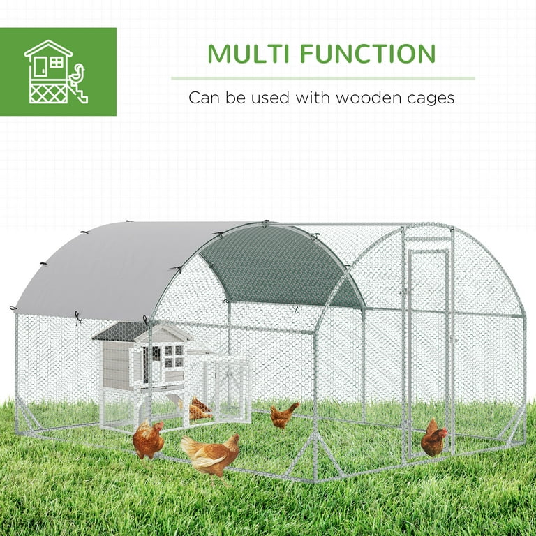 PawHut Large Metal Walk-In Chicken Coop Cage w/ Cover Outdoor 280x193.5x195  cm