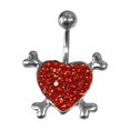 thumbnail image 2 of Belly ring naval ring heart with bones surgical steel with paved jewels 14 gauge, 2 of 7