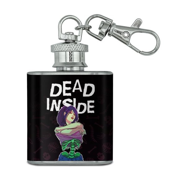 Dead Inside Girl with Exposed Skeleton Bones Stainless Steel 1oz Mini Flask Key Chain