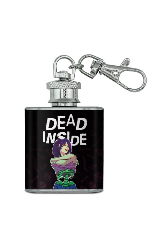 Dead Inside Girl with Exposed Skeleton Bones Stainless Steel 1oz Mini Flask Key Chain