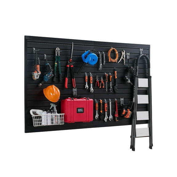 VEVOR Slat Wall Paneling,8 x 4 ft, PVC Garage Slatwall with Modular Design,Black Slat Wall Easy-to-Install Adjustable Slatwall Panel with Coupling Structure & DIY Cutting,Fits for Storage & Display