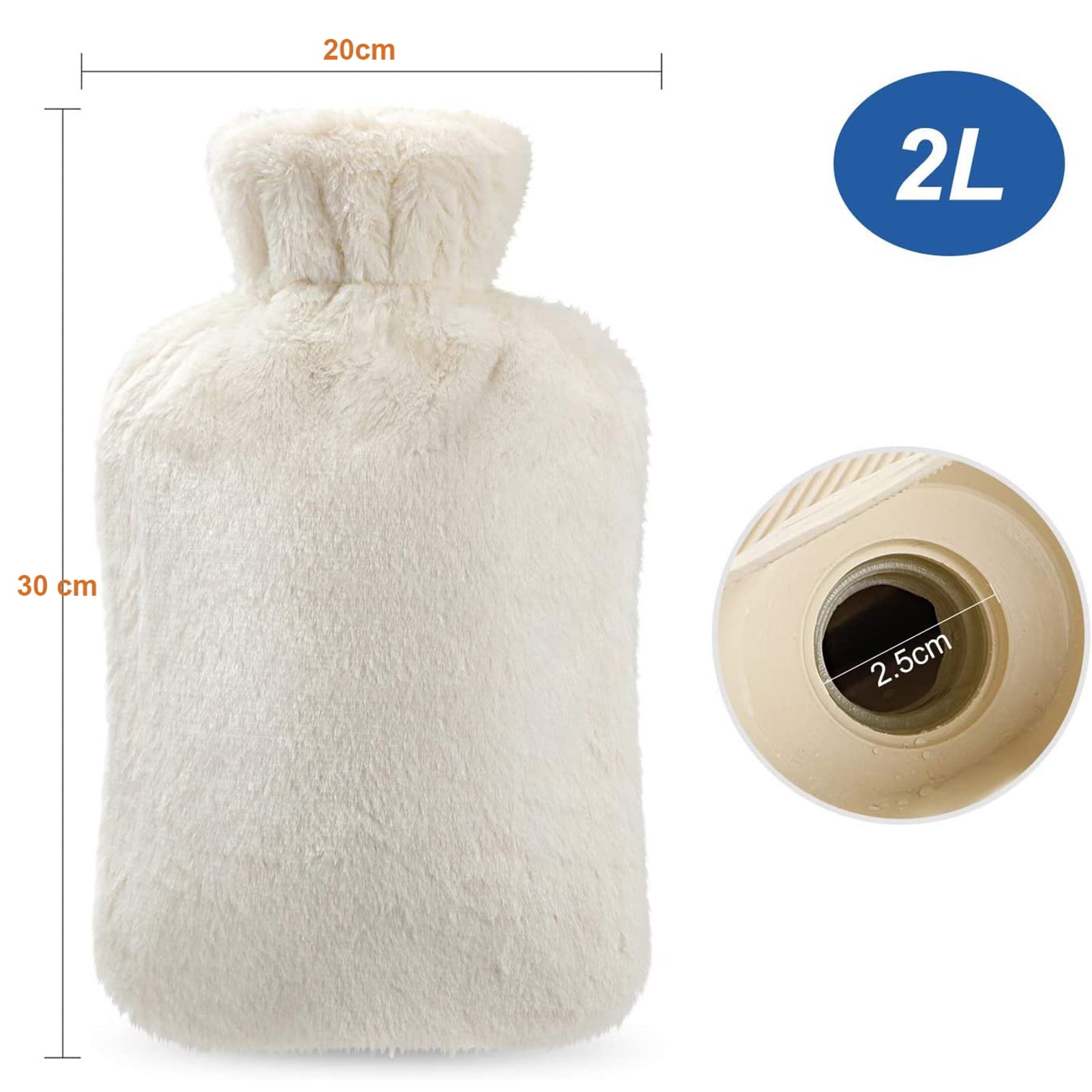 Hot Bag with Plush Cover 2L Large Capacity Rubber Hot Bottle Hand Feet