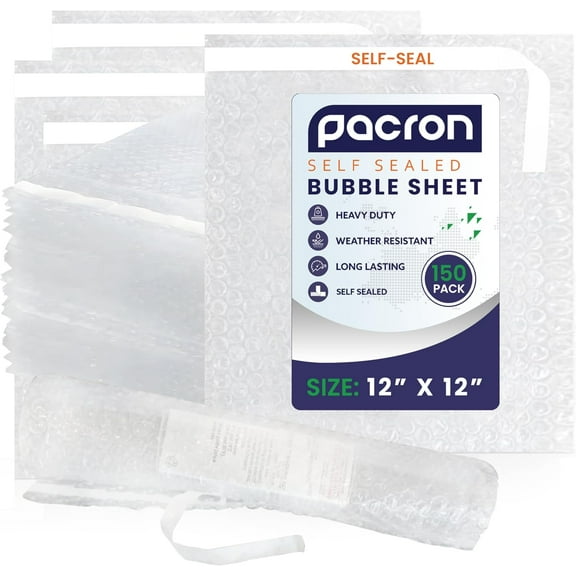 Self-Sealed 12x12 Pre-Cut Bubble Cushioning Wrap – 150-Count Packing Sheets for Shipping & Moving – Protective Wrap for Fragile Items – Eco-Friendly Shockproof Packaging – Made in USA