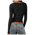 thumbnail image 4 of AXXD Black Basic Dressy Tops for Women Summer 2024 Long-Sleeved Solid Color Navel-Baring Neck T-Shirt Bottoming Top, 4 of 6