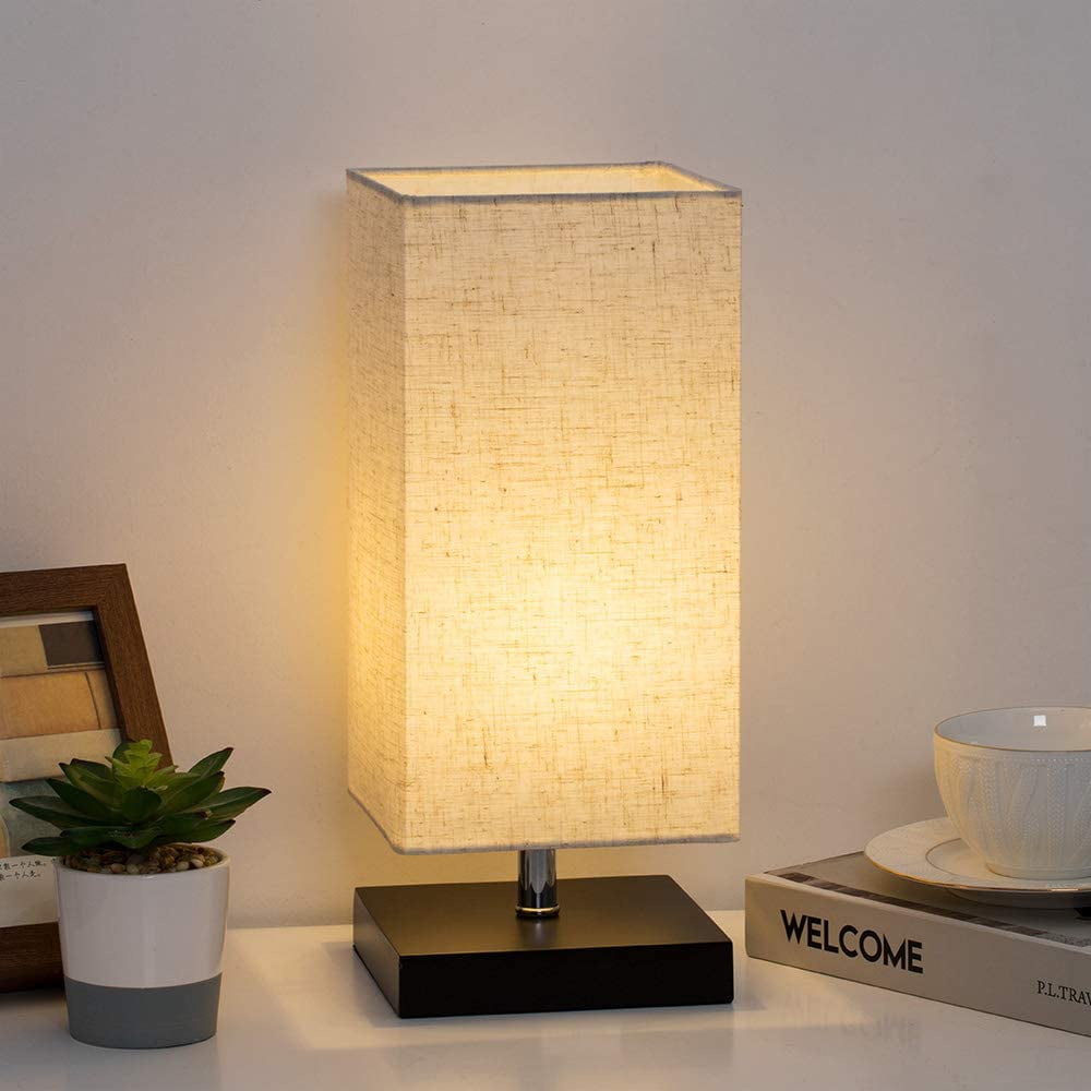 Modern Nightstand Lamp, Minimalist Bedside Desk Lamp with Square Fabric