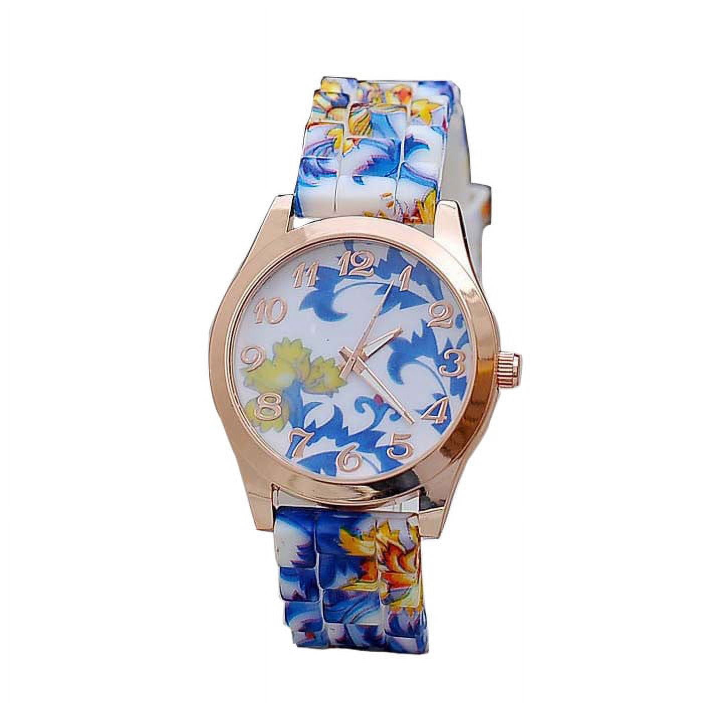 Watch for Women Silicone Printed Flower Causal Quartz Wrist Watches