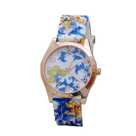Watch for Women Silicone Printed Flower Causal Quartz Wrist Watches