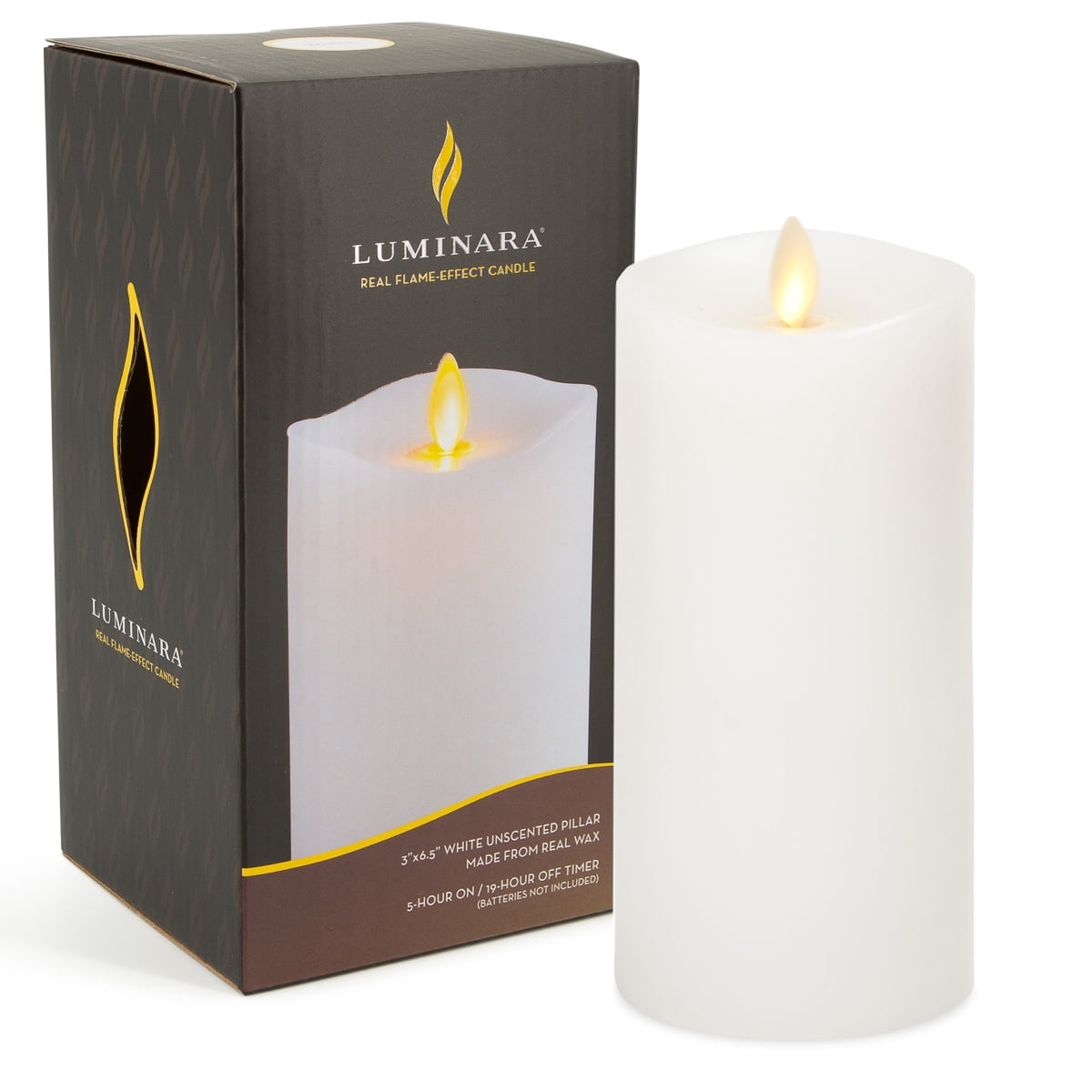 Buy Luminara Flameless Slim Pillar Candle, Flickering Real Flame Effect