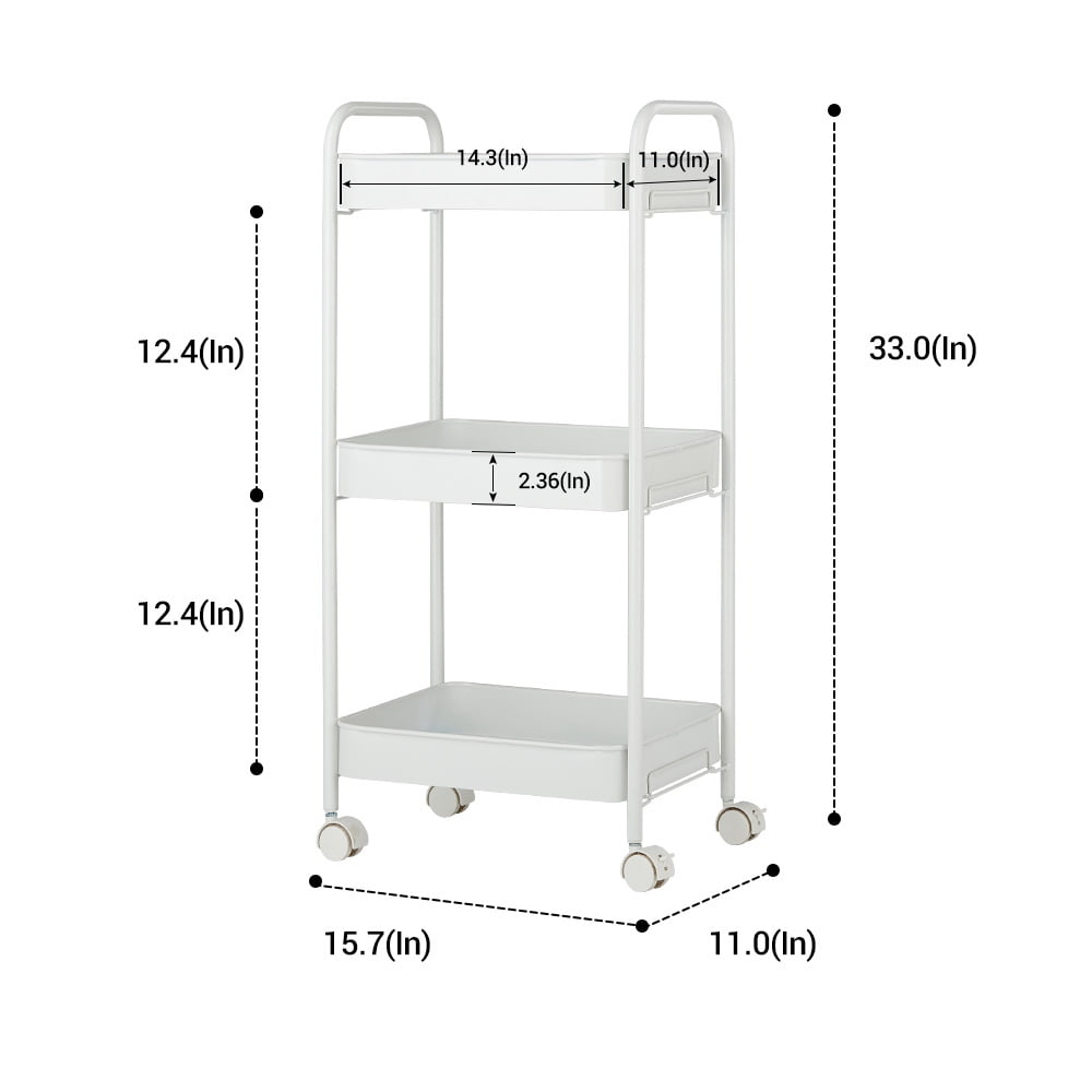 Kepooman Home Office 3 Tier Mesh Rolling Cart with Handle & Storage Basket Organizer for Kitchen Bathroom, White Kepooman Home Office 3 Tier Mesh Rolling Cart with Handle & Storage Basket Organizer for Kitchen Bathroom, White