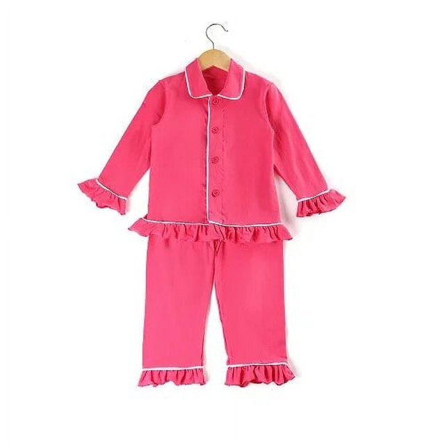 Ropa de dormir 100% algodón para niños y niñas, pijamas familiares de Color liso con volantes de Navidad, con botones