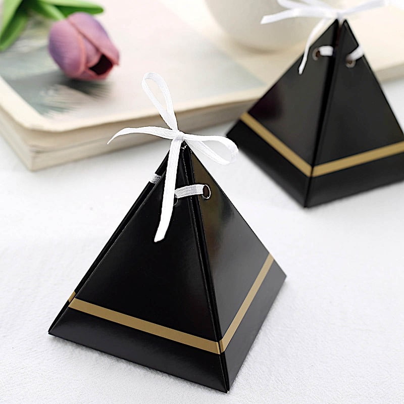 WHITE GREY 25 Pyramid Favor Boxes Satin Ribbons Wedding Party Events Decorations 