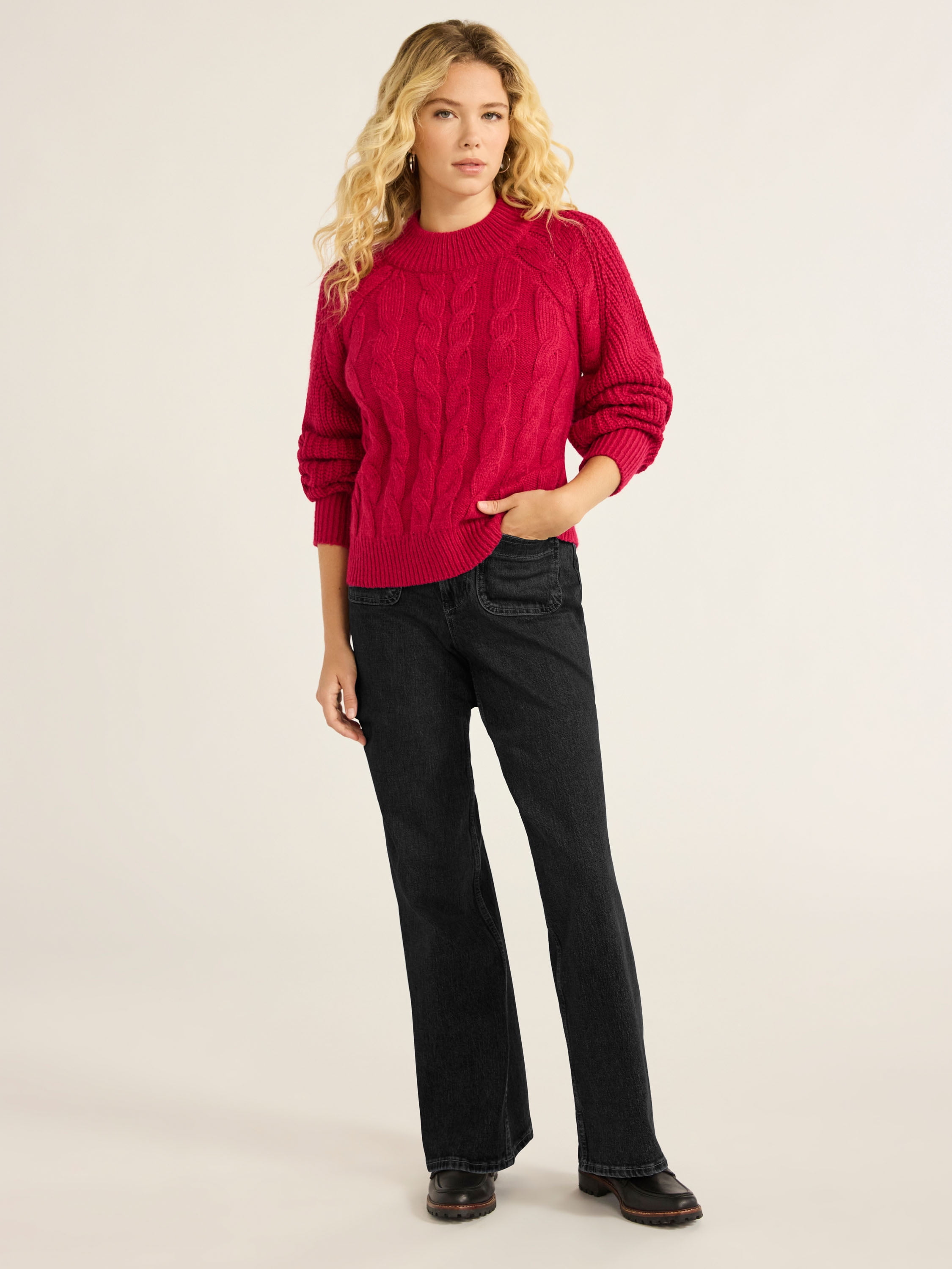 Free Assembly Women's and Women's Plus Wide Leg Jeans with Patch Pockets, 30", 32", and 34" Inseams, Sizes 0-26W