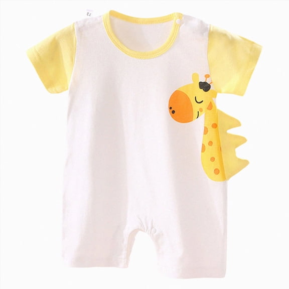 WUANDIXFA New Born Clothes Baby Boy 3 6 9 12 Months Cotton Cute Short Sleeve Romper Summer, Baby Boy Sleepers Baby Boy Pajamas Baby Boy's Clothing,Light Yellow,6-9 Months