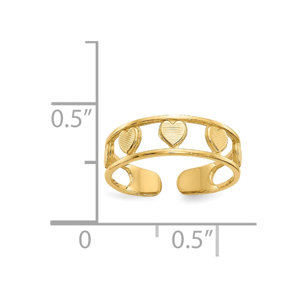Brilliant Bijou Genuine 14k Yellow Gold Polished and Textured Heart Toe Ring Size