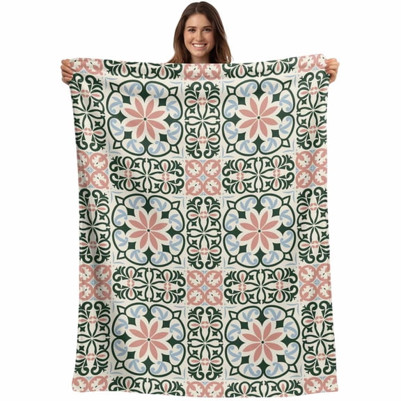 Boho Flowers Blanket Soft Cozy Warm Throw Blanket for Couch, Plush Fuzzy Flannel Fleece Blankets for Sofa, Farmhouse Abstract Geometric Patterned Bed Blankets Lightweight Gifts for Women, 50"x60"