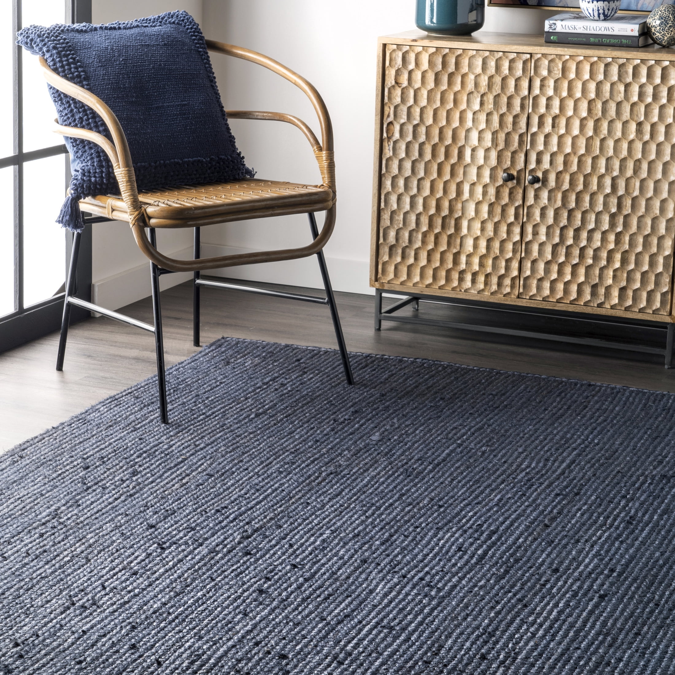 nuLOOM Rigo Hand Woven Farmhouse Jute Area Rug, 5' x 8', Navy