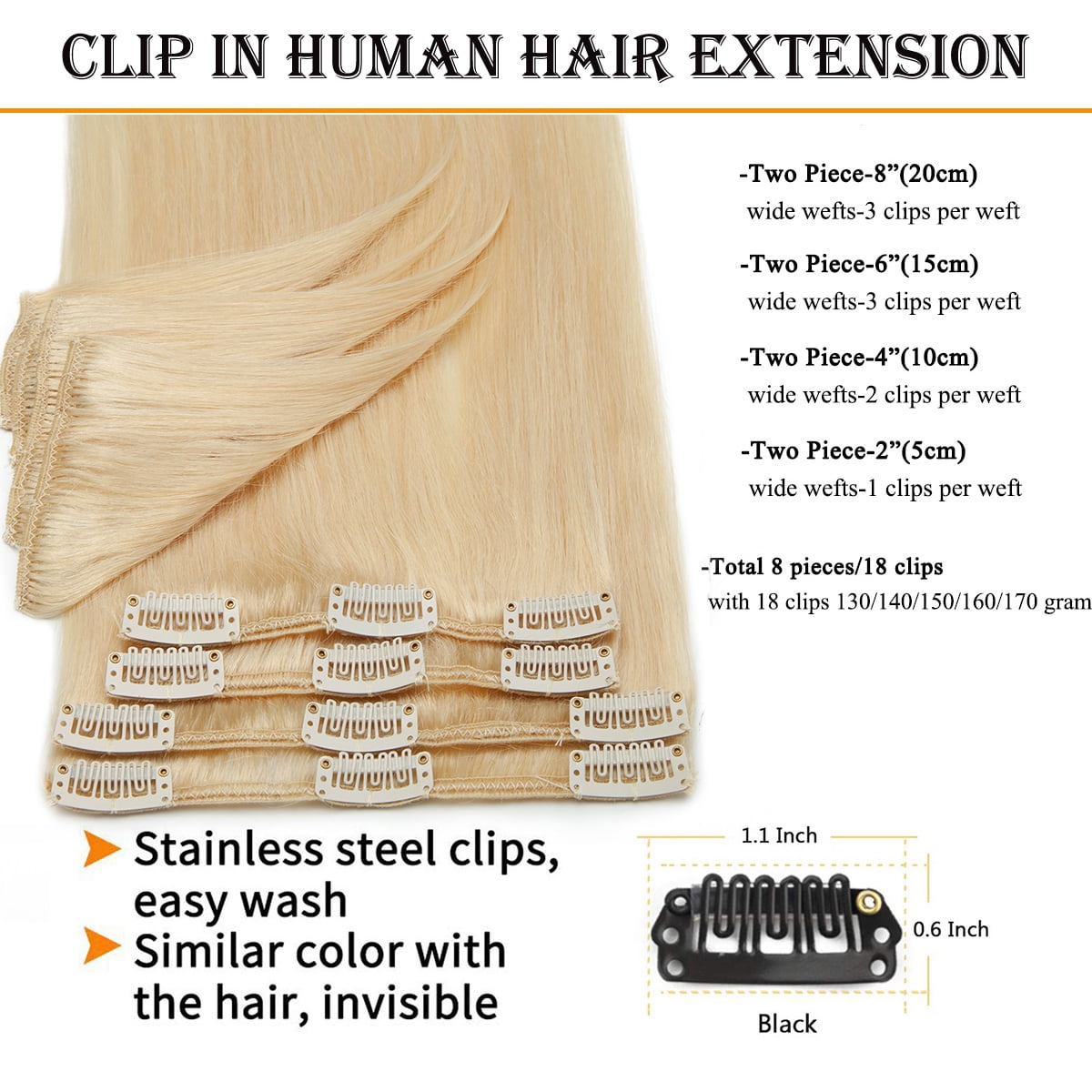 SEGO Clip in Hair Extensions Human Hair Full Head 100% Real Remy Thick Hair Extensions Silky Straight Balayage Blonde Hair Pieces