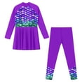thumbnail image 4 of YONGHS Kids Girls 2Pcs Rash Guard Print Swimsuit Bathing Suit Long Sleeve Dress with Pants Set Purple 8, 4 of 6