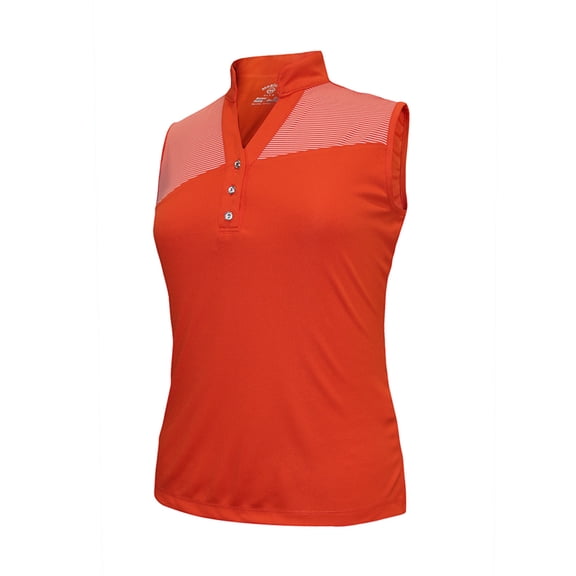 Monterey Club Women's Gem Stripe Contrast Block Sleeveless Golf Polo Shirt #2463