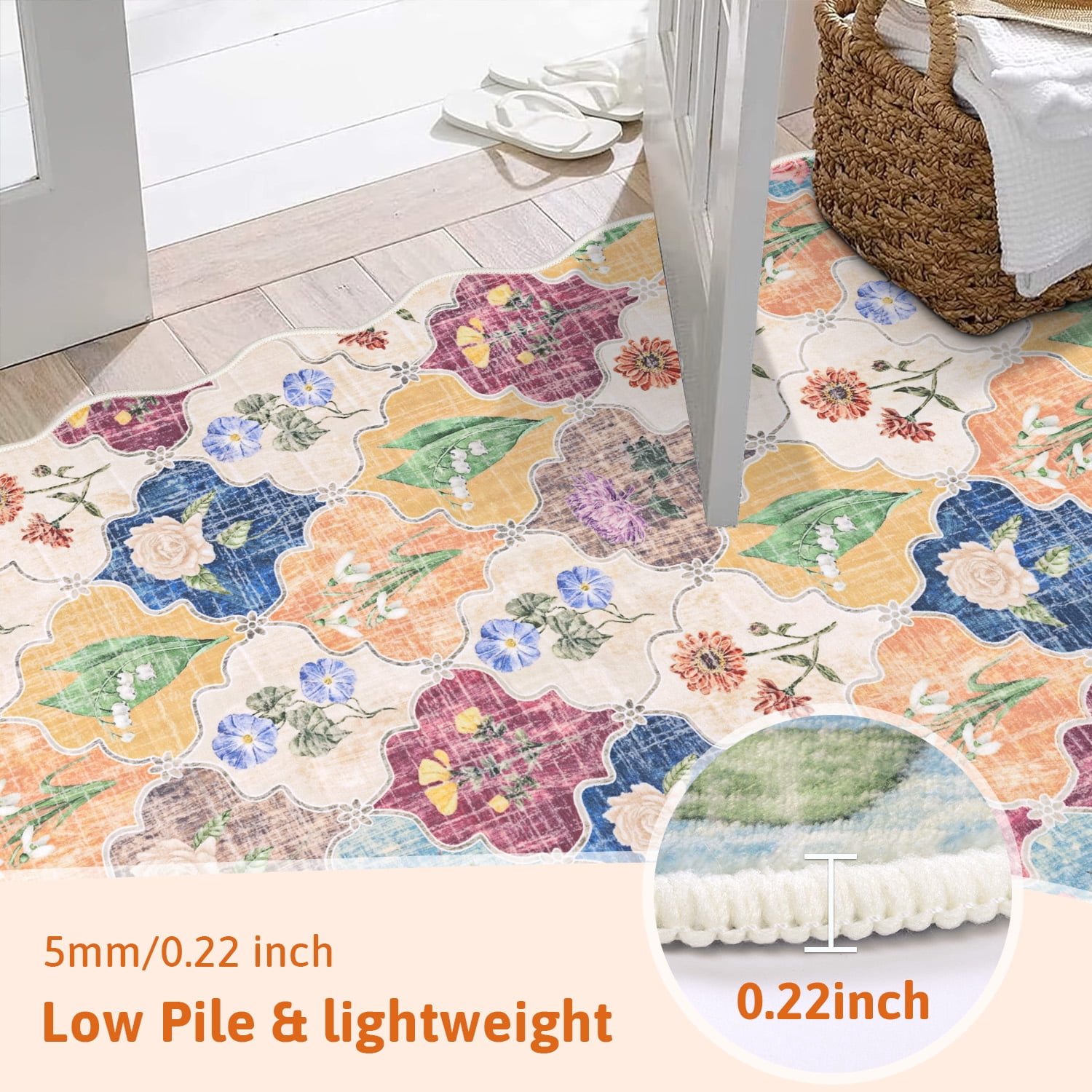 MJIAexp 5x7 Moroccan Floral Area Rug Washable Bedroom Rug Vintage Boho Area Rug Non-Slip Accent Throw Rug Stain Resistant Floor Carpet for Kitchen Entryway Living Room Office Multi-Color