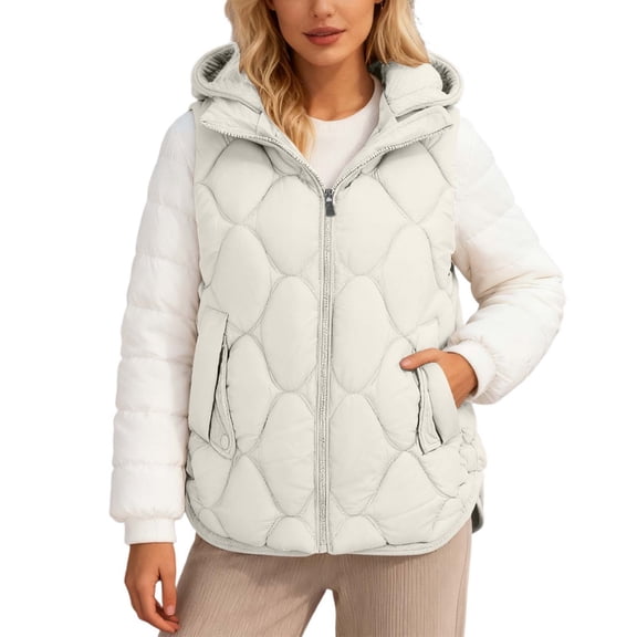 Gaexia Vest for Women ,Lightweight Thermal Quilted Hooded Vest Sleeveless Coat Loose Fit Gilet for Autumn Winter Seasons