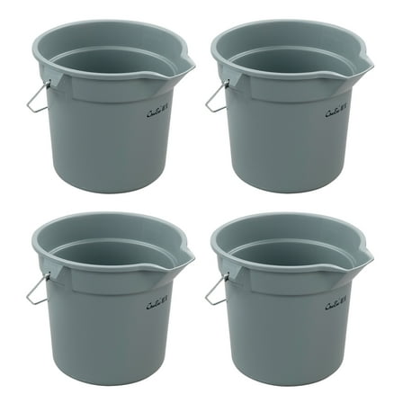 Ramddy 14 Quart Plastic Round Cleaning Bucket with Handle, 4 Pack Utility Pails, Gray