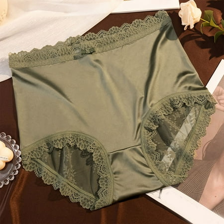 uublik Lace Cheeky Panties for Women High Waist Breathable Briefs Soft Underpants Ladies Stretch Panties Lace Underwear Army Green