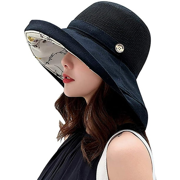Summer Mesh Sun Hats for Women Lightweight Beach Hat UPF50+ Packable Wide  Brim Bucket Hat with Chin Strap 