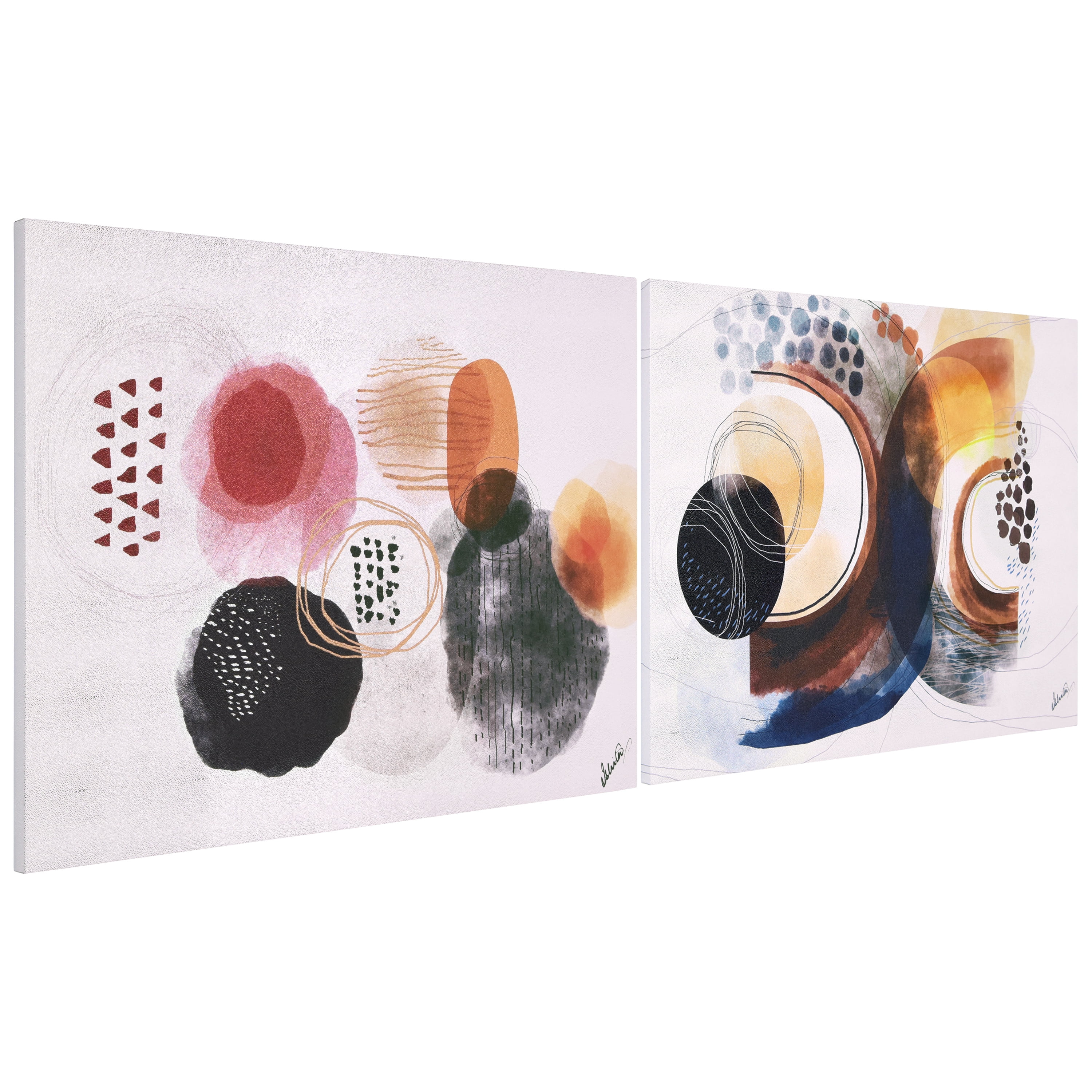 "Colorful Harmony I & II", Colorful Abstract Rendered on Silver Shagreen Wrapped Canvas Wall Art Set, sized 60"x40"