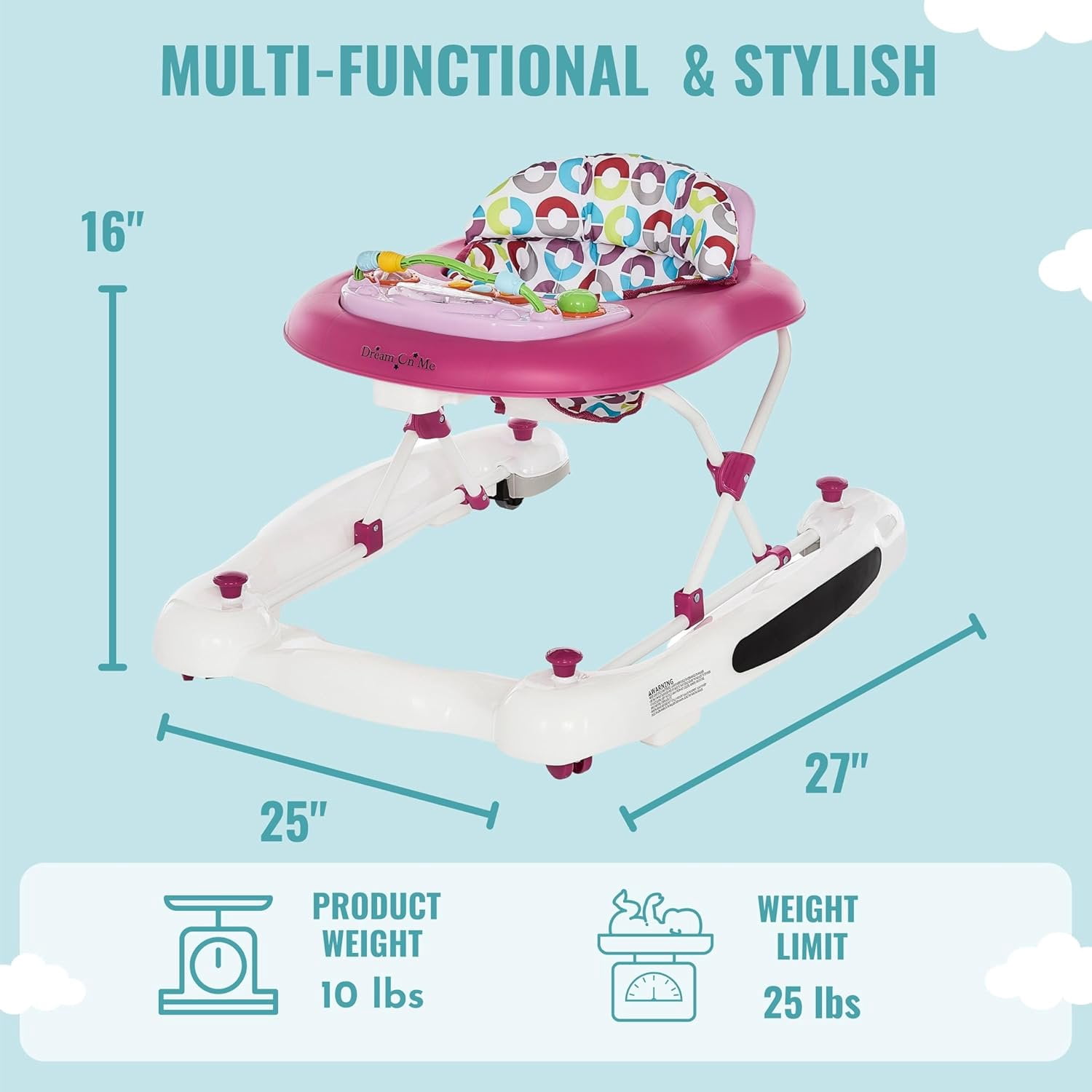 Dream On Me Go-Getter 3-In-1 Activity Baby Walker | Walk-Behind |Push Walker