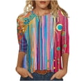 thumbnail image 1 of Wanfds Hauts et Blouses de Mode Multicolores Col Rond Manches Trois-Quarts m, 1 of 5