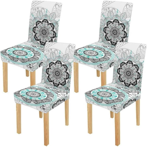RYLABLUE Mandala Boho Chic Style Stretch Chair Cover Protector Seat Slipcover for Dining Room Hotel Wedding Party Set of 4
