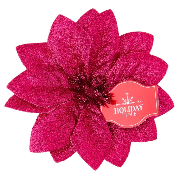 Hot Pink Poinsettia Christmas Clip Ornament, 3.8", by Holiday Time