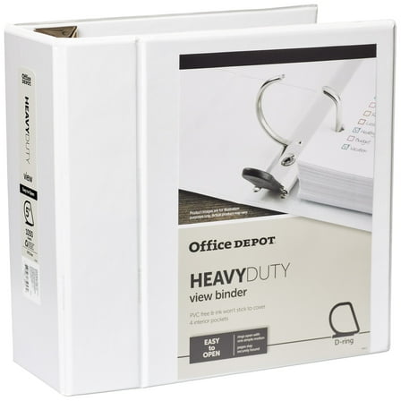 Office Depot® Brand Heavy-Duty D-Ring View Binder, 5" Rings, 54% Recycled, White